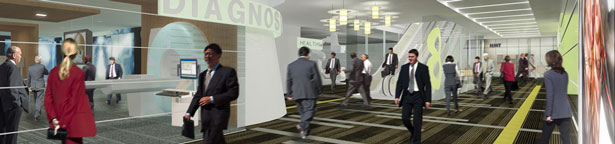 Interior of trade center featuring permanent showrooms